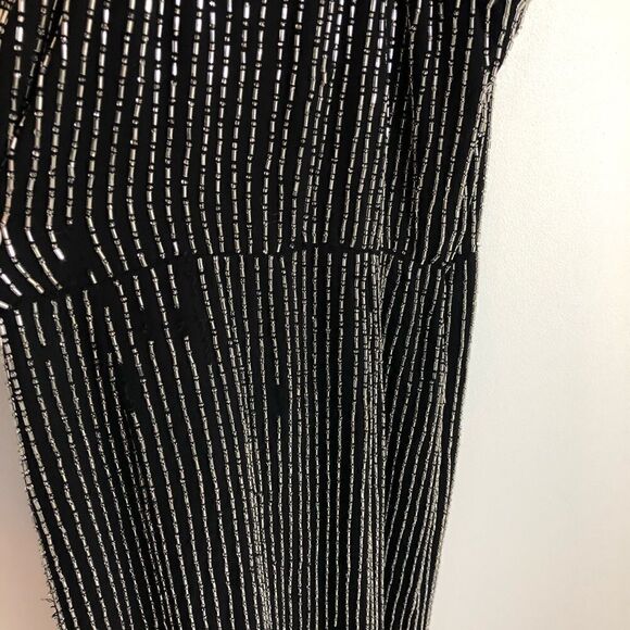 NWT Parker Theron Liquid Silver Beaded Dress 0 New with Tags Black Vneck Split - Picture 4 of 8